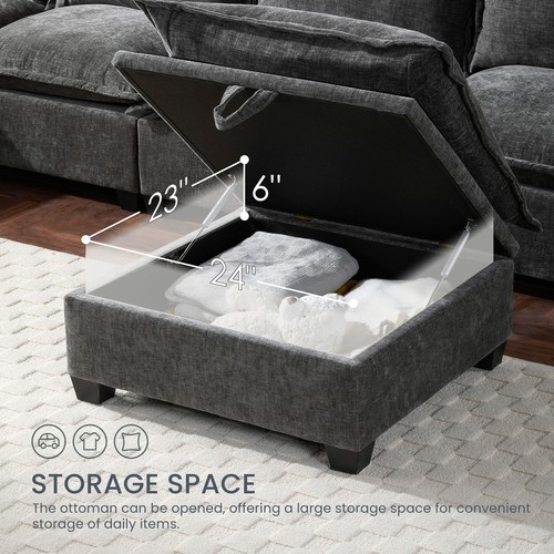 118'' Modular Sectional Sofa Movable Storage Ottoman 7 Seat U-Shaped Couch Sofa - Picture 8 of 12
