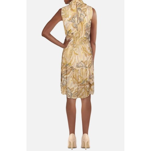 CALVIN KLEIN Womens Paisley Mini Sleeveless Sheath Dress Gold 4 - Picture 2 of 2