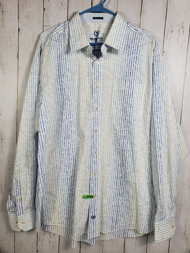 Mens Bugatchi Blue White Long Sleeve Dress Shirt Sz 2XL - Picture 1 of 5