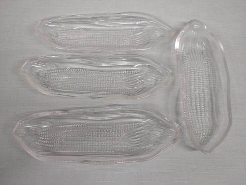 VINTAGE "CORN ON THE COB" GLASS SERVING DISHES - SET OF 4