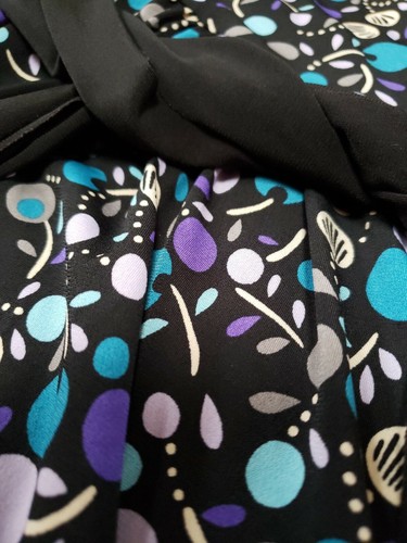 BISOU BISOU MEDIUM MD BLUE BLACK V NECK TIE BACK KIMONO SLEEVE DRESS - Picture 7 of 7
