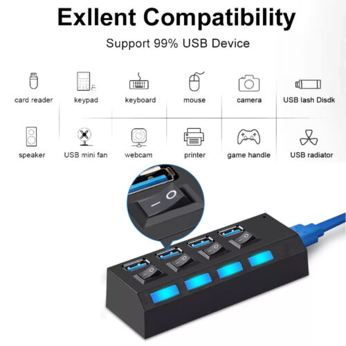 USB 3.0 Hub 4-Port Splitter Adapter mit aktivem Netzteil Verteiler PC Laptop - Bild 11 von 11