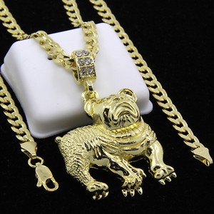 Mens Gold Plated Hip-Hop Pit Bull Dog Pendant 24" Cuban Chain Necklace F73 Mens Gold Plated Hip-Hop Pit Bull Dog Pendant 24" Cuban Chain Necklace F73
