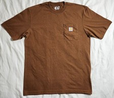 Carhartt Men's Brown Crew Neck Shirt Size Medium Loose Fit Pocket Short Sleeve