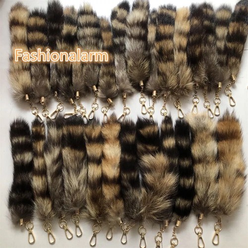 Venta al por mayor 50/100 piezas 10"-12" Llavero cola de piel de mapache americano real juguetes con disfraces - Imagen 5 de 5