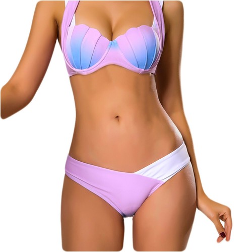 Sexy Gradient Shell Mermaid Bikini Set Split Swimsuit Push-up Added Bra Swimwear - Picture 4 of 25