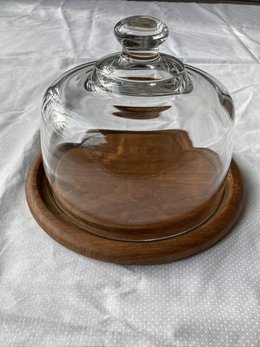 "Base de corte de madera de teca MCM Dolphin Quese Keeper servidor tapa cúpula de vidrio 7,5""" - Imagen 2 de 10