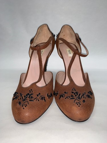 $650.00 PRADA T Strap Rhinestone Embellished Shoes