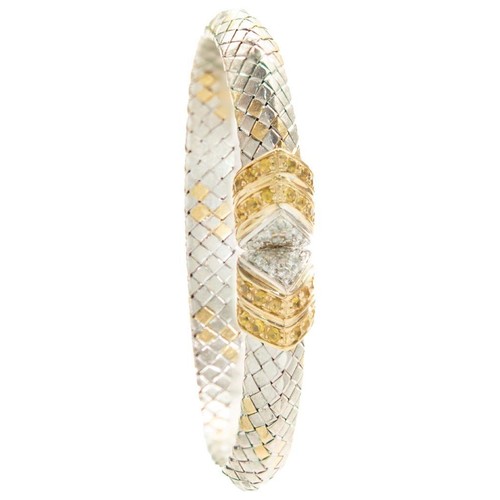 18 Karat White & Yellow Gold Diamond and Yellow Sapphire Cuff Bracelet - Picture 4 of 4