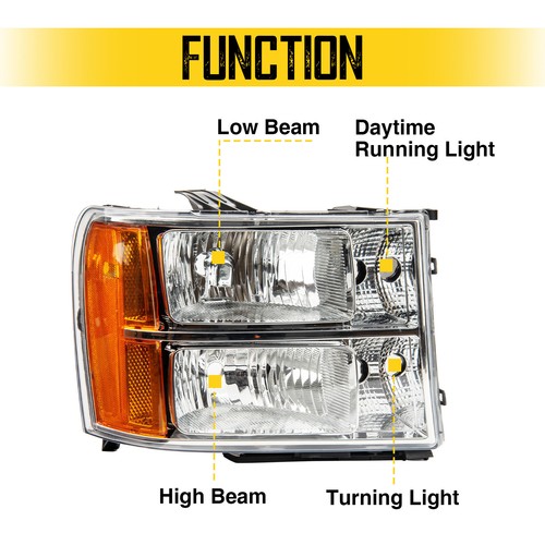 Headlight Assembly For 2007-2013 Sierra 1500 2007-2014 Sierra 2500 HD - Picture 6 of 10