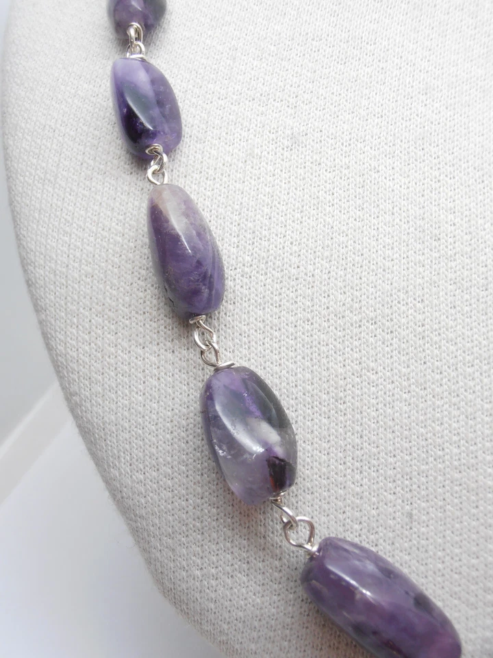 Collana in Argento 925 con Ametista naturale - Girocollo Pietre Dura Viola - Immagine 2 di 4