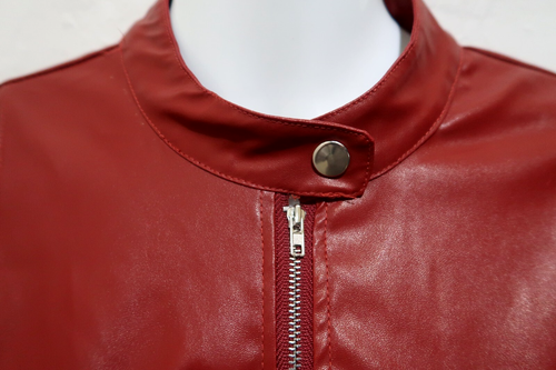 Bright Red ~ Size 14~ Faux Leather Biker Jacket ~ Silver full length zip - Picture 4 of 10