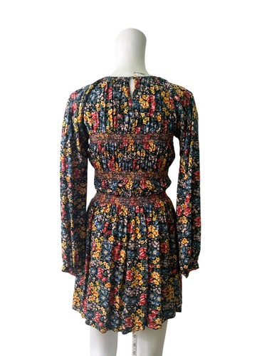 Asos Fit & Flare Dress Size 10 Womens EU38 Black Mix Floral Short Long Sleeve - Picture 4 of 11