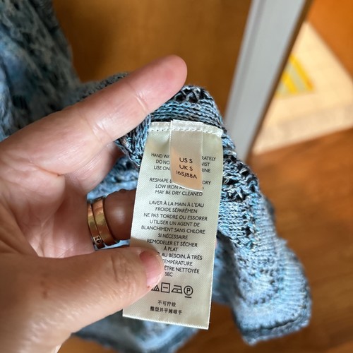 92 Free People Sea Spirit Blues Maxi Sweater Cardigan $268 S Oversize Crochet - Picture 8 of 10