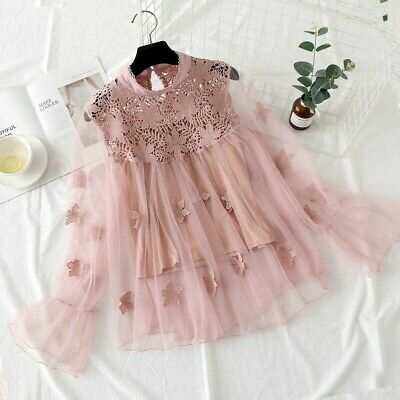 Lady Blouse Mesh Lace Tops Shirts See Through 3D Flower Lady Blouse Mesh Lace Tops Shirts See Through 3D Flower