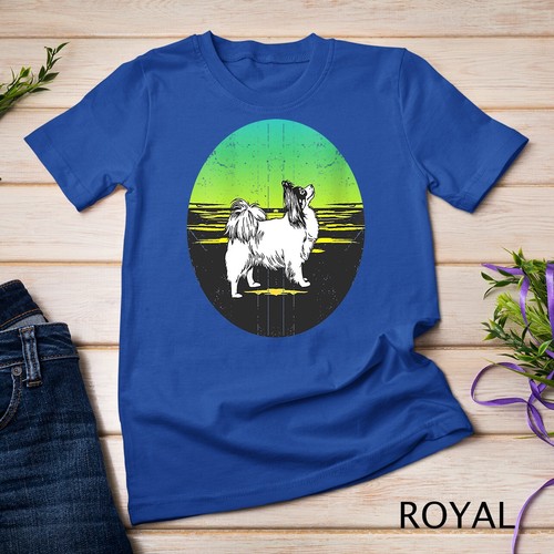 Camiseta para mujer Graphic 365 raza perro mariposa estilo puesta de sol retro unisex - Imagen 12 de 15