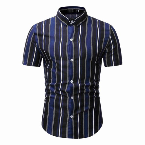 Mens Slim Fit Casual Short Sleeve T-Shirt, Striped Cardigan with Lapel Collar, 7 - Picture 15 of 15