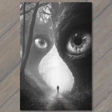 Art Print  Haunting Forest Eyes Mysterious Path Dark Fog Shadowy Path Unnerving