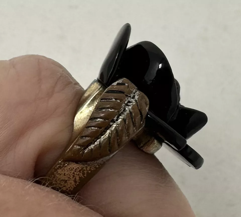 Anillo de luto gótico rosa negra enchapado en plata talla 6 Foto 3 de 4