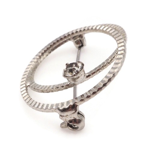 Broche de moda vintage de diamantes de imitación de cristal con anillos de doble círculo tono plata - Imagen 4 de 12