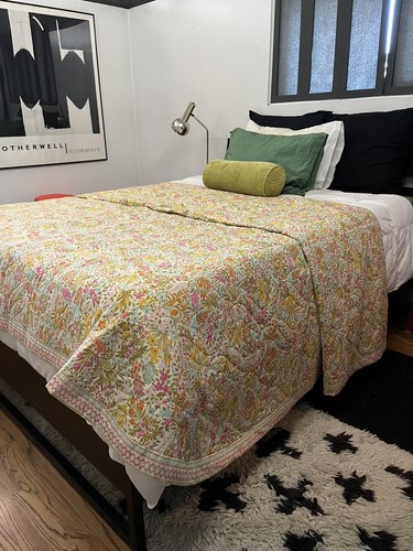 Vintage Springmaid Mustard Pink Sage Floral Print Full/Queen Bedspread EUC Boho - Picture 1 of 11