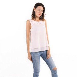 Fashion-Shirt-Women-Lady-Blouse-Tops-Sleeveless-Peter-Pan-Collar-Shirt-Q