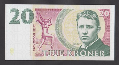 🔴NORWAY 20 Kroner 2016 UNC SPECIMEN ESSAY Private issue 000543 Nude