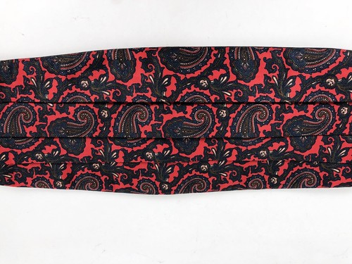 Vintage Red Blue Paisley Cummerbund Pleated Adjustable Mens Formal Prom Holiday - Picture 1 of 4