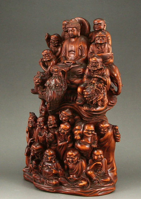 Estatua de Buda de madera china budismo dieciocho arhat Shakyamuni Amitabha Foto 3 de 4