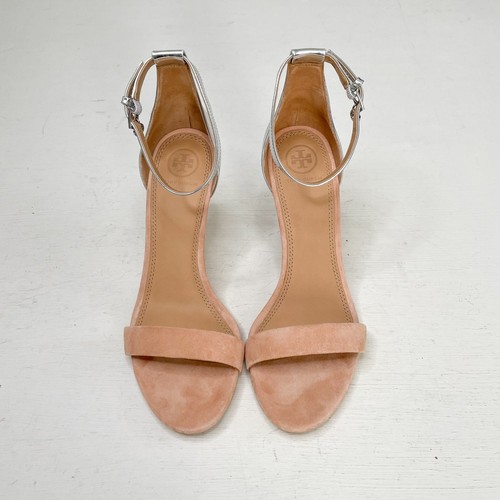 Tory Burch Ellie Tan Suede & Silver Ellie 85mm Ankle Strap Heeled Sandals  Size 8 | eBay