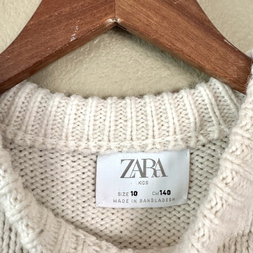 ZARA Kids Acrylic Blend Fringe Tribal Knit Pullover Sweater Cream Black Size 10 - Picture 3 of 7