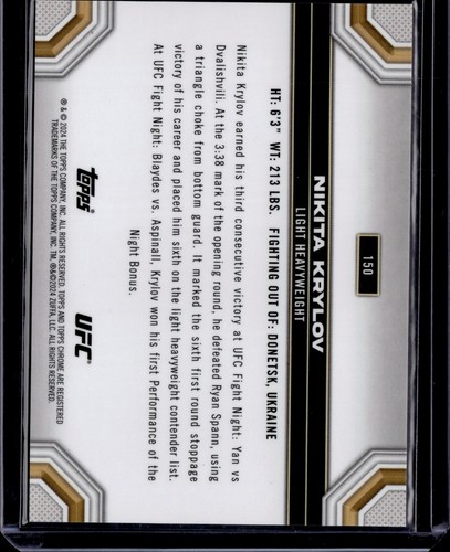 2024 Topps Chrome UFC NIKITA KRYLOV Green Refractor /99 #42 - Picture 2 of 2