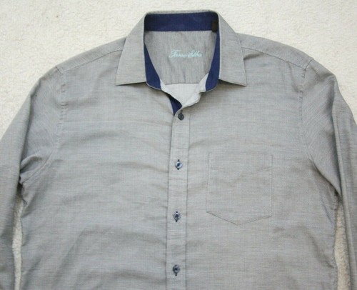 Gray Dress Shirt Medium 15-15.5 Long Sleeve Solid Pocket Mens Tasso Elba MM20 - Picture 3 of 12