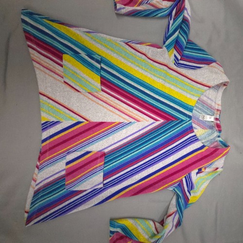 Womens Petite Top L XL Rainbow Striped Asymmetrical Knit Tee Lagenlook Artsy - Picture 7 of 11