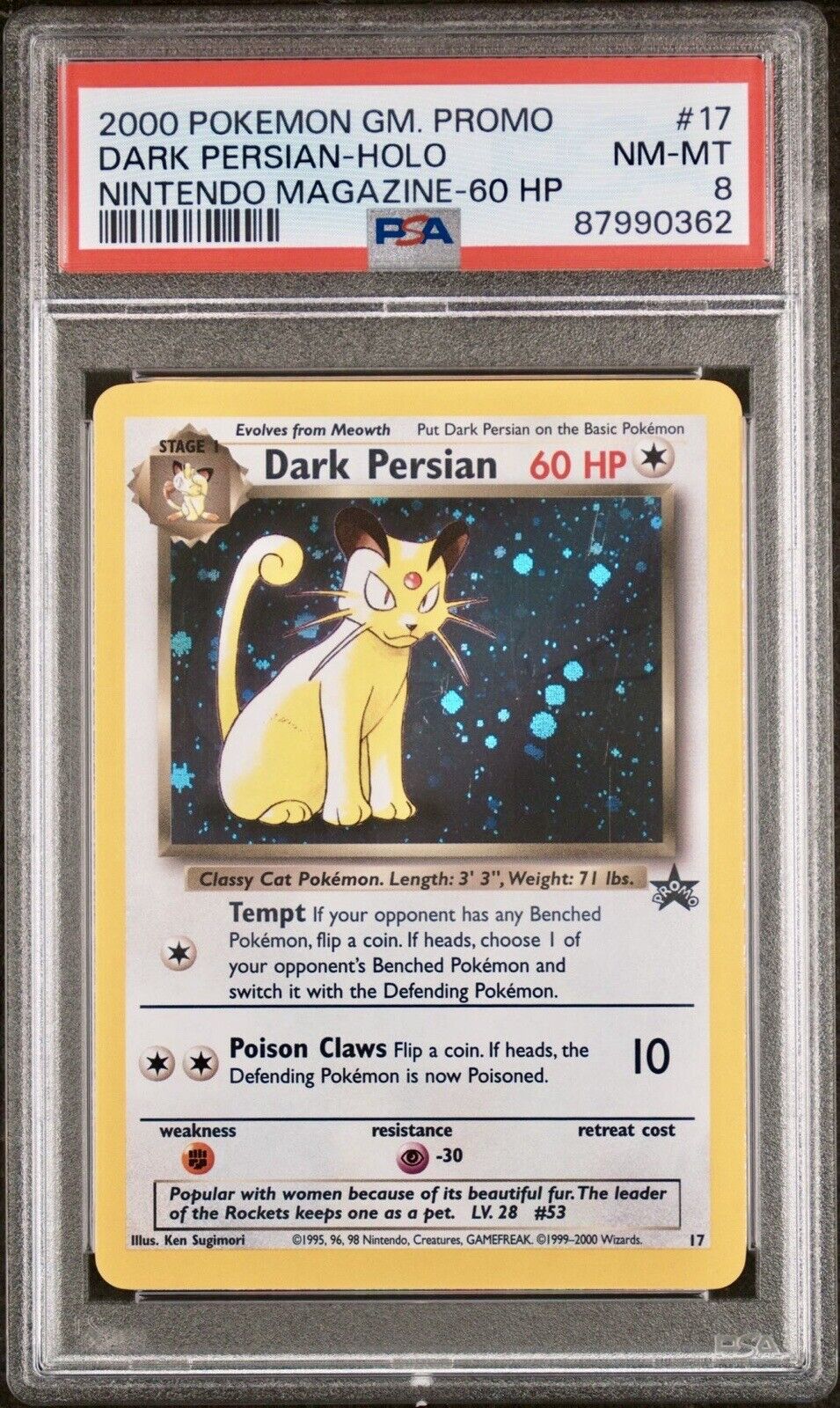 Pokemon WOTC NINTENDO MAGAZINE-60 HP Promo Dark Persian 17 PSA 8