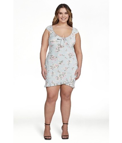 No Boundaries Juniors Knit Ruffle Hem Dress Size L (11-13) Jade Delight Floral - Picture 2 of 12