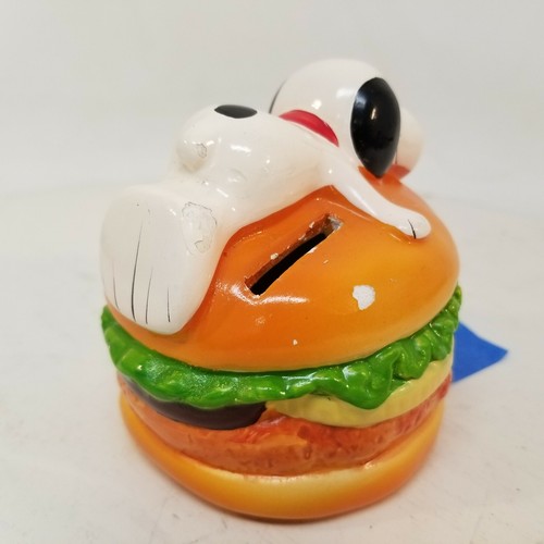 Vintage Peanuts Snoopy Hamburger Ceramic Determined Coin Bank Near Mint 1966 - Picture 6 of 11