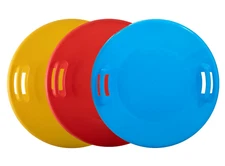 Round Snow Saucer Sled, 3 Pc Multicolor 24" Plastic Disc Sled for Kids & Adults