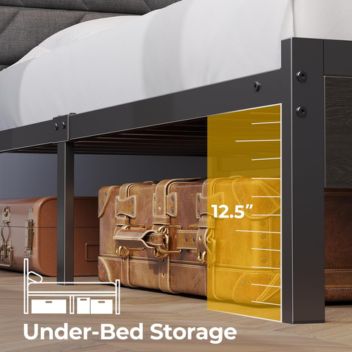 Bed Frame Twin Size with Charging Station, LED Bed with Upholstered Storage Head - Picture 6 of 7