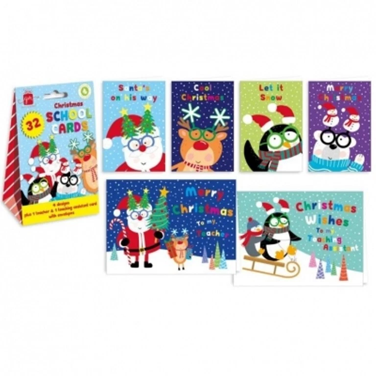 IG DESIGN Christmas School Cards 32 Pack - Friends & Teacher & Assistant Cute