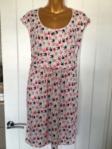 Boden Sommerkleid Schwalbenvogelmuster Kurzarm Baumwollmix & Taschen UK 10P