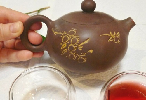 BIRD & FLOWER NIXING CHINESE TEAPOT HANDMADE BONUS FREE CUPS & TEA SAMPLE - Picture 3 of 12