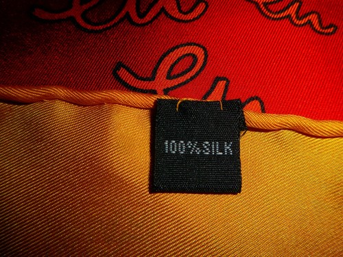 34" Silk Scarf LuLu Signatured Red Blue Yellow Gold Plump Hand Rolled Hem USA - Picture 4 of 11