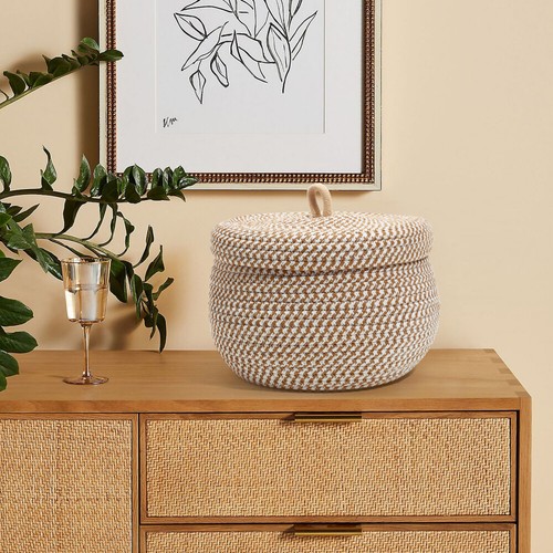 Woven Storage Basket Wicker Round with Cord Baskets Lids for Counter Baby - Picture 6 of 12