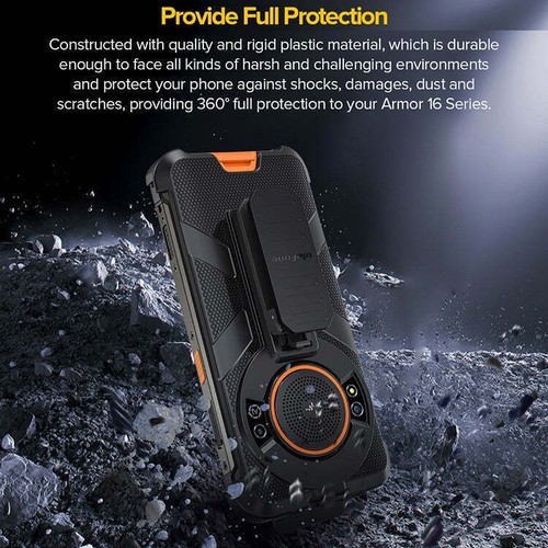 Per Ulefone Power Armor 16 Pro custodia telefono clip posteriore con moschettone (nero - Foto 4 di 7