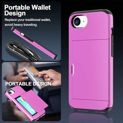 For iPhone 16e Hidden Card Slot Wallet Case Shockproof Dual Layer TPU+PC Cover - Picture 30 of 54