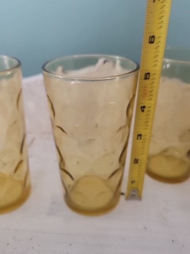 Set of 5 Vtg. Hazel Atlas El Dorado Dot Honey Amber Glass Tumblers 5in. X 3in. - 第 7/11 張圖片
