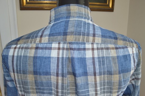 BRUNELLO CUCINELLI MENS SLIM FIT 100%LINEN PLAID SHIRT SIZE M BUTTON DOWN TOP - Picture 6 of 24