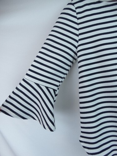 Green Envelope Womens Shirt Size Small White Black Striped 3/4 Ruffle Sleeve Top - Picture 5 of 7