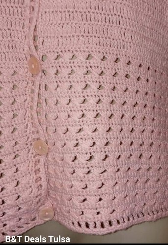 Vintage Misses Sleeveless Sweater Bust 39" Spring Pink Cotton Filigree Knit Top - Picture 2 of 7